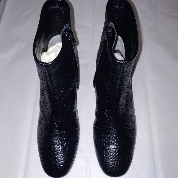 CLERGERIE Croc Leather Ankle Boots Metal Block Mid heel Black Booties Size 6.5 - Picture 10 of 16